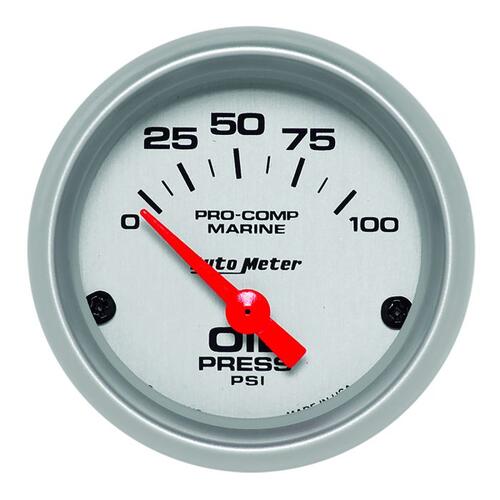 Autometer Gauge, Oil Pressure, 2 1/16", 100Psi, Electric, Marine Silver, Marine Silver Ultra-Lite
