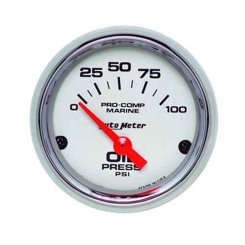 Autometer Gauge, Oil Pressure, 2 1/16", 100Psi, Electric, Marine Chrome, Marine Chrome Ultra-Lite