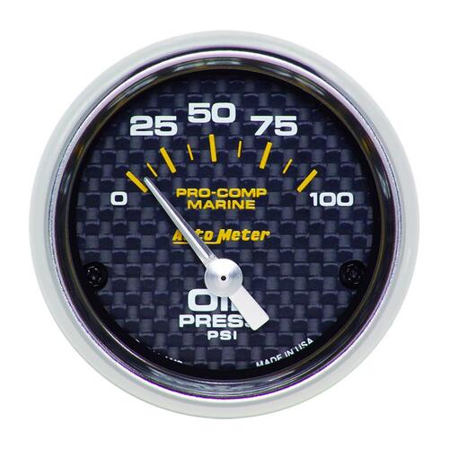 Autometer Gauge, Oil Pressure, 2 1/16", 100Psi, Electric, Marine Carbon Fiber, Marine Carbon Fiber