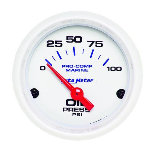 Autometer Gauge, Oil Pressure, 2 1/16", 100Psi, Electric, Marine White, Marine White