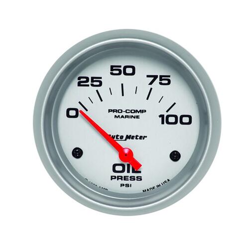 Autometer Gauge, Oil Pressure, 2 5/8", 100Psi, Electric, Marine Silver, Marine Silver Ultra-Lite