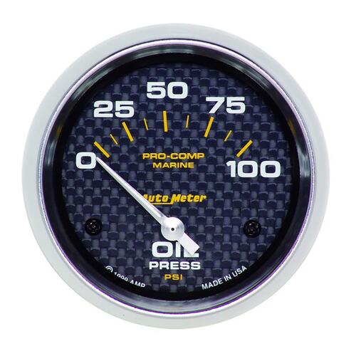 Autometer Gauge, Oil Pressure, 2 5/8", 100Psi, Electric, Marine Carbon Fiber, Marine Carbon Fiber