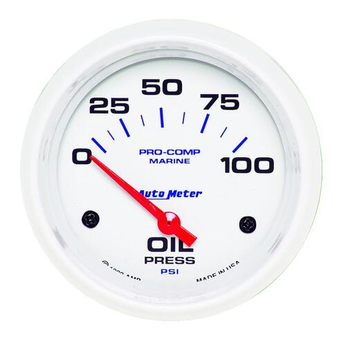 Autometer Gauge, Oil Pressure, 2 5/8", 100Psi, Electric, Marine White, Marine White