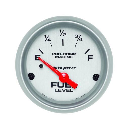 Autometer Gauge, Fuel Level, 2 1/16", 240Ωe To 33Ωf, Elec, Marine Silver, Marine Silver Ultra-Lite