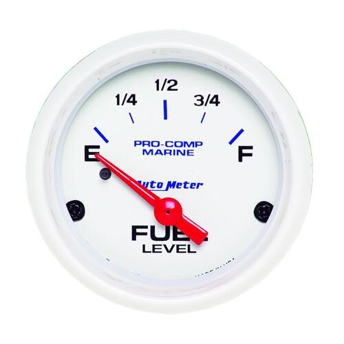 Autometer Gauge, Fuel Level, 2 1/16", 240Ωe To 33Ωf, Elec, Marine White, Marine White