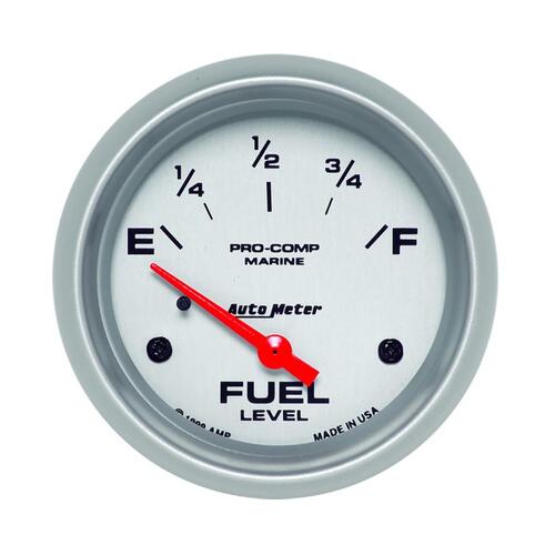 Autometer Gauge, Fuel Level, 2 5/8", 240Ωe To 33Ωf, Elec, Marine Silver, Marine Silver Ultra-Lite