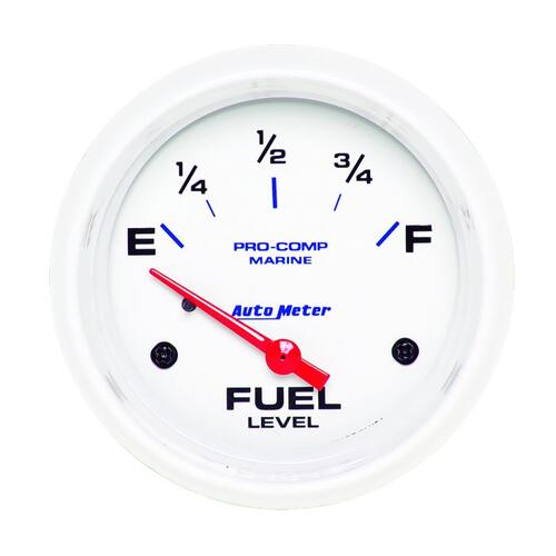 Autometer Gauge, Fuel Level, 2 5/8", 240Ωe To 33Ωf, Elec, Marine White, Marine White