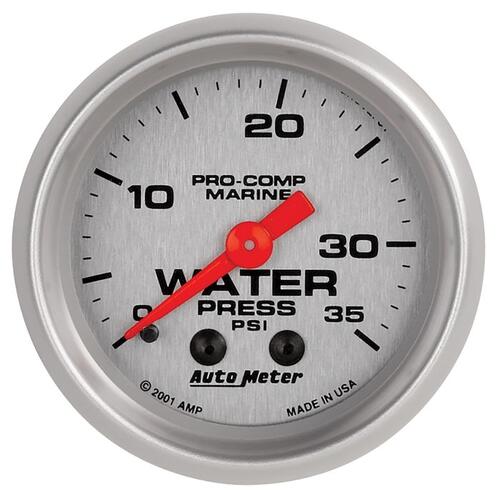 Autometer Gauge, Water Press, 2 1/16", 35Psi, Mechanical, Marine Silver, Marine Silver Ultra-Lite