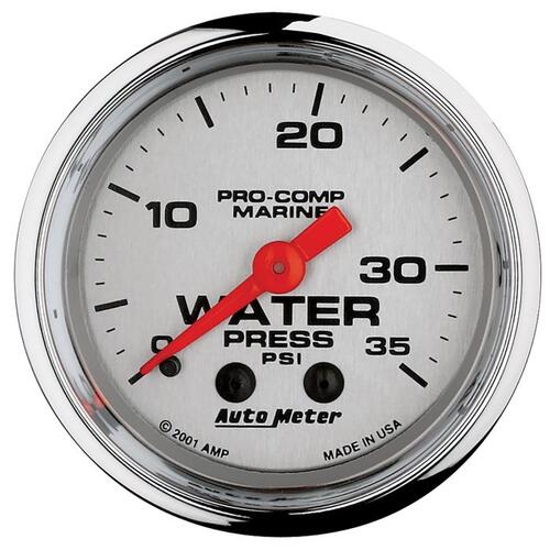 Autometer Gauge, Water Press, 2 1/16", 35Psi, Mechanical, Marine Chrome, Marine Chrome Ultra-Lite