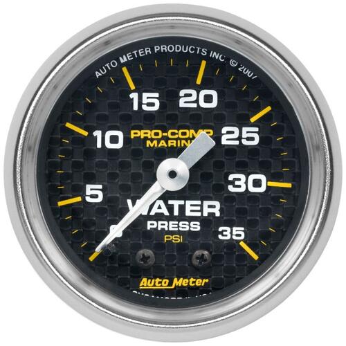 Autometer Gauge, Water Press, 2 1/16", 35Psi, Mechanical, Marine Carbon Fiber, Marine Carbon Fiber