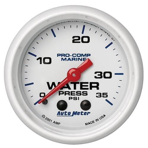 Autometer Gauge, Water Press, 2 1/16", 35Psi, Mechanical, Marine White, Marine White