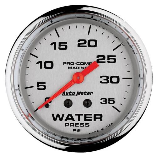 Autometer Gauge, Water Press, 2 5/8", 35Psi, Mechanical, Marine Chrome, Marine Chrome Ultra-Lite