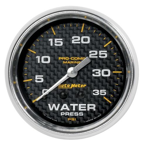 Autometer Gauge, Water Press, 2 5/8", 35Psi, Mechanical, Marine Carbon Fiber, Marine Carbon Fiber