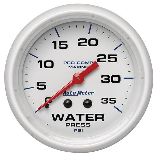 Autometer Gauge, Water Press, 2 5/8", 35Psi, Mechanical, Marine White, Marine White