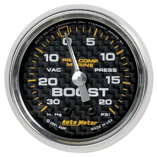 Autometer Gauge, Vac/Boost, 2 1/16", 30Inhg-20Psi, Mechanical, Marine Carbon Fiber, Marine Carbon Fi
