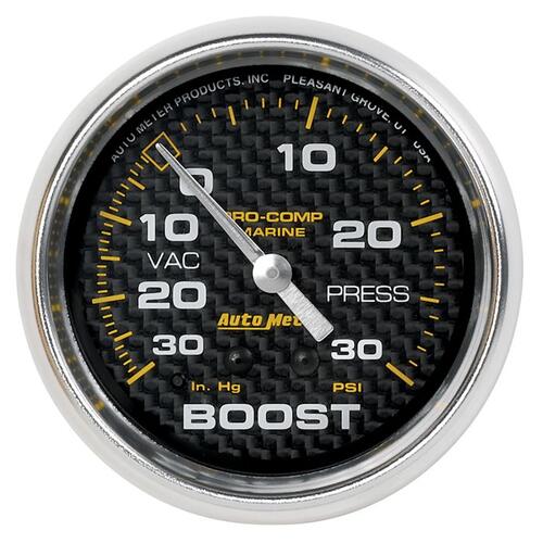 Autometer Gauge, Vac/Boost, 2 5/8", 30Inhg-30Psi, Mechanical, Marine Carbon Fiber, Marine Carbon Fib