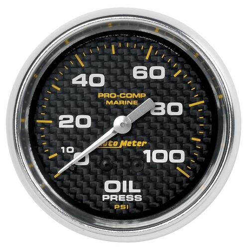 Autometer Gauge, Oil Pressure, 2 5/8", 100Psi, Mechanical, Marine Carbon Fiber, Marine Carbon Fiber