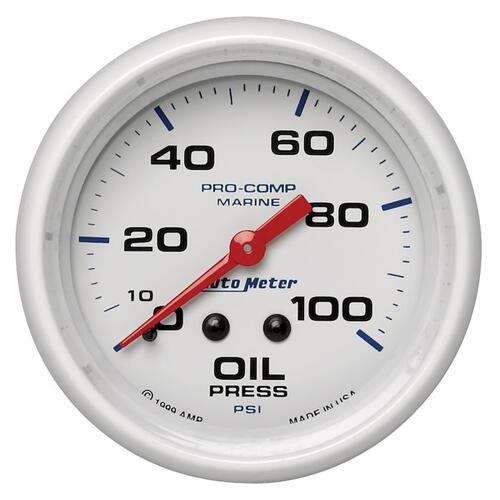 Autometer Gauge, Oil Pressure, 2 5/8", 100Psi, Mechanical, Marine White, Marine White