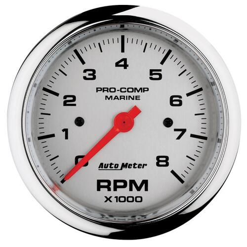 Autometer Gauge, Tachometer, 3 3/8", 8K Rpm, Marine Chrome, Marine Chrome Ultra-Lite