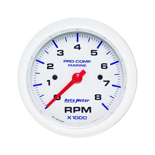 Autometer Gauge, Tachometer, 3 3/8", 8K Rpm, Marine White, Marine White