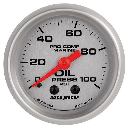 Autometer Gauge, Oil Pressure, 2 1/16", 100Psi, Mechanical, Marine Silver, Marine Silver Ultra-Lite