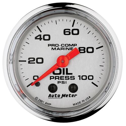 Autometer Gauge, Oil Pressure, 2 1/16", 100Psi, Mechanical, Marine Chrome, Marine Chrome Ultra-Lite