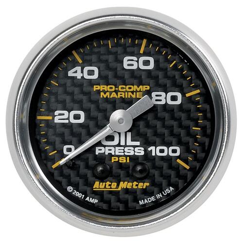 Autometer Gauge, Oil Pressure, 2 1/16", 100Psi, Mechanical, Marine Carbon Fiber, Marine Carbon Fiber