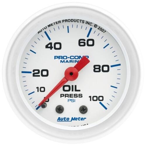 Autometer Gauge, Oil Pressure, 2 1/16", 100Psi, Mechanical, Marine White, Marine White
