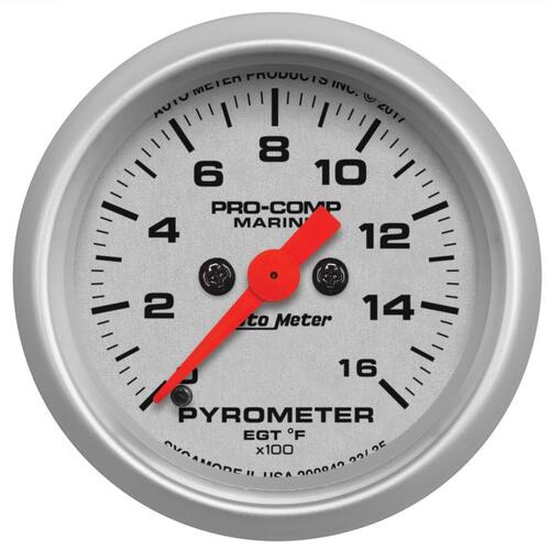 Autometer Gauge, Pyrometer, 2 1/16", 0-1,600ºf, Marine Silver, Marine Silver Ultra-Lite