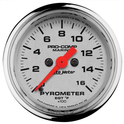 Autometer Gauge, Pyrometer, 2 1/16", 0-1,600ºf, Marine Chrome, Marine Chrome Ultra-Lite