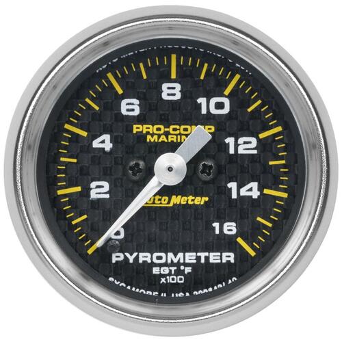 Autometer Gauge, Pyrometer, 2 1/16", 0-1,600ºf, Marine Carbon Fiber, Marine Carbon Fiber