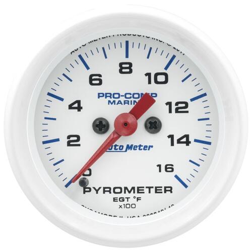 Autometer Gauge, Pyrometer, 2 1/16", 0-1,600ºf, Marine White, Marine White