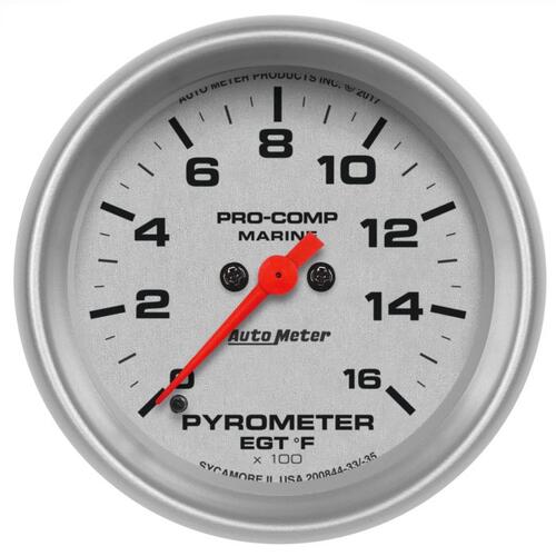 Autometer Gauge, Pyrometer, 2 5/8", 0-1,600ºf, Marine Silver, Marine Silver Ultra-Lite