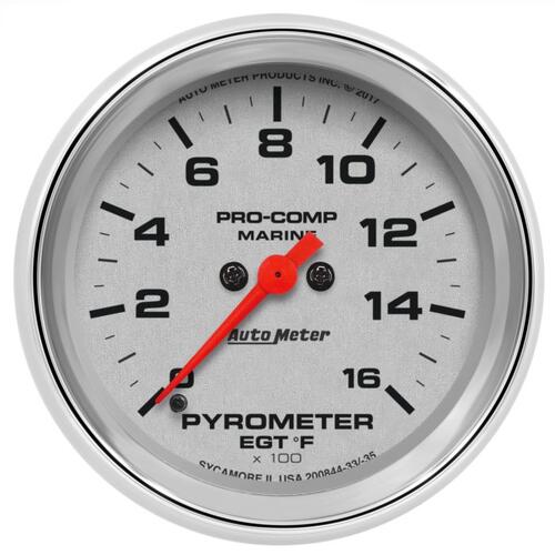 Autometer Gauge, Pyrometer, 2 5/8", 0-1,600ºf, Marine Chrome, Marine Chrome Ultra-Lite