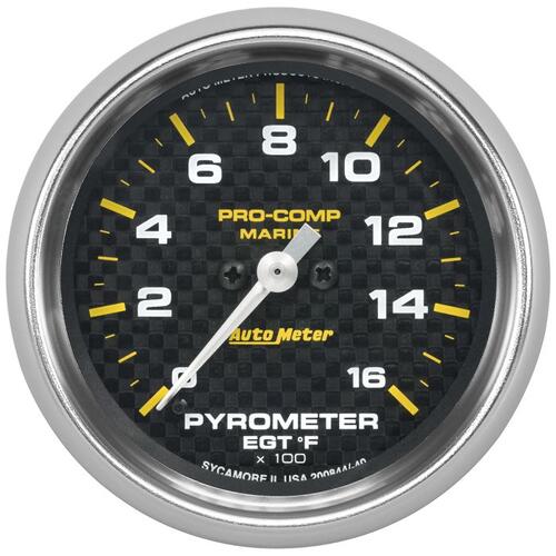 Autometer Gauge, Pyrometer, 2 5/8", 0-1,600ºf, Marine Carbon Fiber, Marine Carbon Fiber