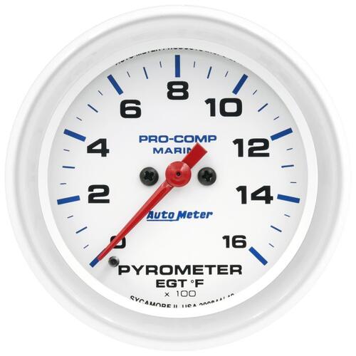 Autometer Gauge, Pyrometer, 2 5/8", 0-1,600ºf, Marine White, Marine White