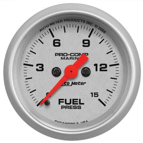 Autometer Gauge, Fuel Pressure, 2 1/16", 15Psi, Digital Stepper Motor, Marine Silver, Marine Silver