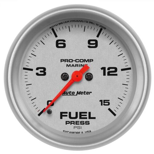 Autometer Gauge, Fuel Pressure, 2 5/8", 15Psi, Digital Stepper Motor, Marine Silver, Marine Silver U