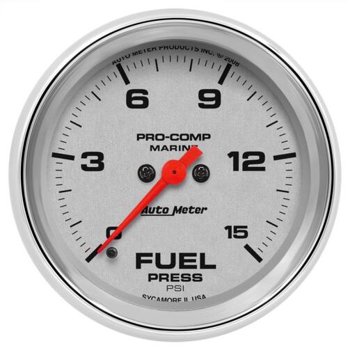 Autometer Gauge, Fuel Pressure, 2 5/8", 15Psi, Digital Stepper Motor, Marine Chrome, Marine Chrome U