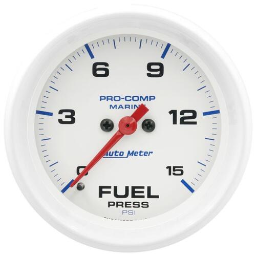 Autometer Gauge, Fuel Pressure, 2 5/8", 15Psi, Digital Stepper Motor, Marine White, Marine White