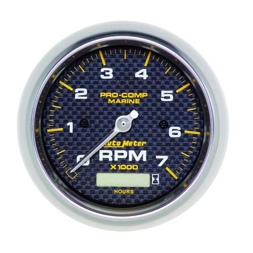 Autometer Gauge, Tachometer, 3 3/8", 7K Rpm, W/ Hourmeter, Marine Carbon Fiber, Marine Carbon Fiber