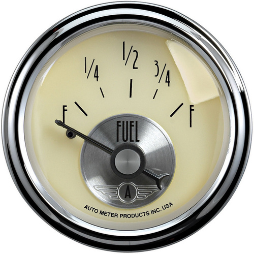 Autometer Gauge, Prestige, Fuel Level, 2 1/16 in., 0-90 Ohms, Electrical, Antique Ivory, Analog, Each