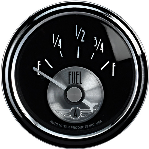 Autometer Gauge, Prestige, Fuel Level, 2 1/16 in., 0-90 Ohms, Electrical, Black Diamond, Analog, Each