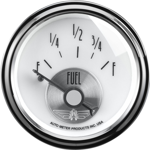 Autometer Gauge, Prestige, Fuel Level, 2 1/16 in., 0-90 Ohms, Electrical, Pearl, Each