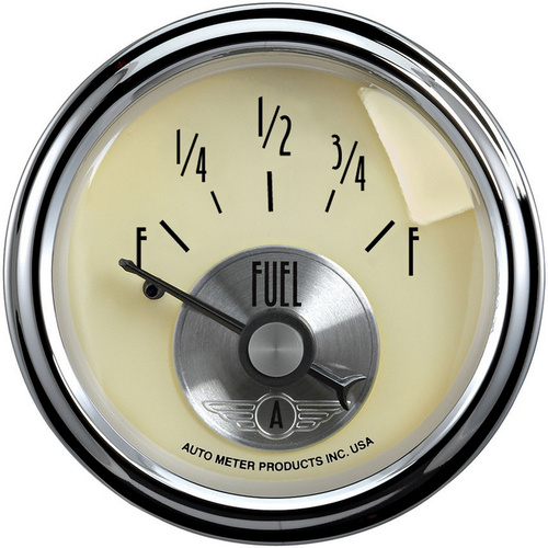 Autometer Gauge, Prestige, Fuel Level, 2 1/16 in., 240-33 Ohms, Electrical, Antique Ivory, Each