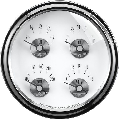 Autometer Gauge, Prestige, Quad, Fuel Level, Volts, Oil Pressure, Water Temperature, 5 in., 0-90 Ohms, Electrical, Pearl, Each