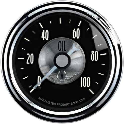 Autometer Gauge, Prestige, Oil Pressure, 2 1/16 in., 100psi, Mechanical, Black Diamond, Analog, Each