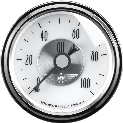 Autometer Gauge, Prestige, Oil Pressure, 2 1/16 in., 100psi, Mechanical, Pearl, Analog, Each