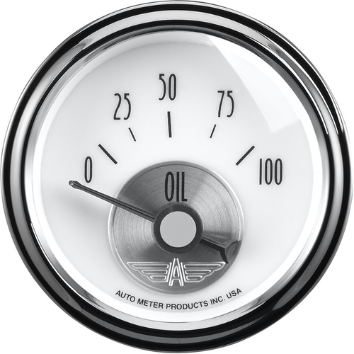 Autometer Gauge, Prestige, Oil Pressure, 2 1/16 in., 100psi, Electrical, Pearl, Analog, Each