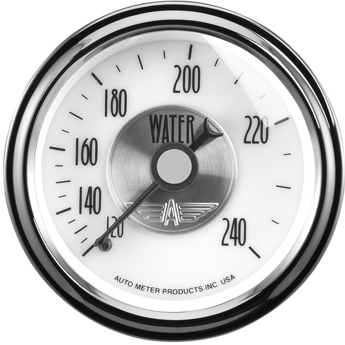 Autometer Gauge, Prestige, Water Temperature, 2 1/16 in., 240 Degrees F, Mechanical, Pearl, Analog, Each